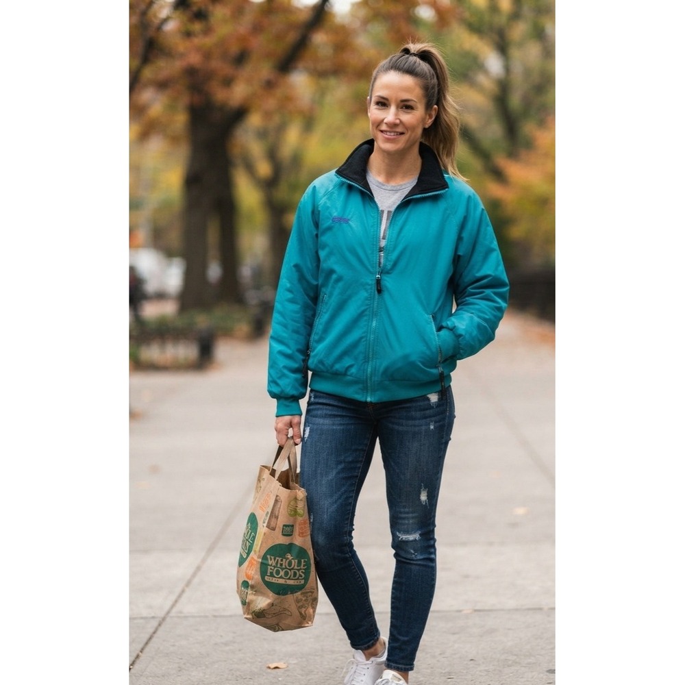 Columbia Radial Sleeve Bomber Jacket Teal Blue Vintage Full Zip Womens Medium